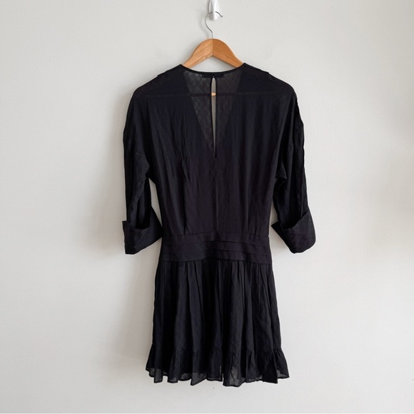 SANDRO • OBI Wrap-Effect Checked Voile Mini Dress in Black - Picture 10 of 16